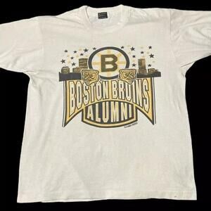 90S Boston Bruins Alumni Logo Spell Out Single Stitch Shirt White Kl4566